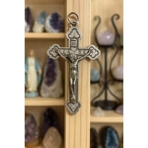 VTG Italy Jesus Christ Crucifix Pendant 2” Silver Tone INRI Religious Catholic